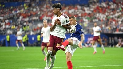 Lamine Yamal #19 of Spain is fouled in the box by Lucas Digne #3 of France during the FIFA World Cup 2026 Semi Final match between France and Spain at Dallas Stadium on July 14, 2026 in Arlington, Texas (Getty Images via AFP) Lamine Yamal #19 of Spain is fouled in the box by Lucas Digne #3 of France during the FIFA World Cup 2026 Semi Final match between France and Spain at Dallas Stadium on July 14, 2026 in Arlington, Texas (Getty Images via AFP)