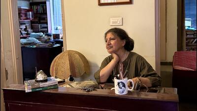 Geetanjali Shree left this apartment during the first Covid lockdown to be with her mother in Gurugram, where her younger sister, Jayanti, lives. This afternoon, she enters the apartment for a rare visit. (HT Photo) Geetanjali Shree left this apartment during the first Covid lockdown to be with her mother in Gurugram, where her younger sister, Jayanti, lives. This afternoon, she enters the apartment for a rare visit. (HT Photo)
