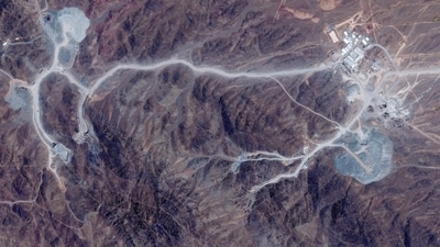 A satellite view shows tunnel entrances at Pickaxe Mountain, of the Natanz nuclear facility, near Natanz. (REUTERS)