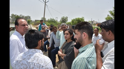 Kaithal DC Aparajita during her visit to Sajuma village on Wednesday. (HT Photo) Kaithal DC Aparajita during her visit to Sajuma village on Wednesday. (HT Photo)