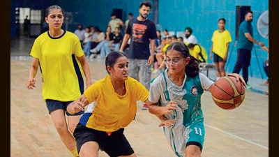 Players in action during the tournament at Guru Nanak Stadium in Ludhiana on Wednesday. (Manish/HT)