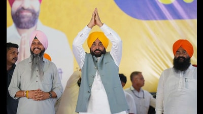 Punjab chief minister Bhagwant Mann arrives for a public meeting at Khichchian village in Mukerian, Hoshiarpur, on Wednesday. (@AAPPunjab X) Punjab chief minister Bhagwant Mann arrives for a public meeting at Khichchian village in Mukerian, Hoshiarpur, on Wednesday. (@AAPPunjab X)