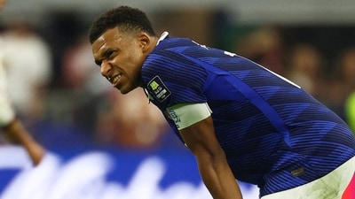 France's Kylian Mbappe looks dejected after the match. (Reuters)