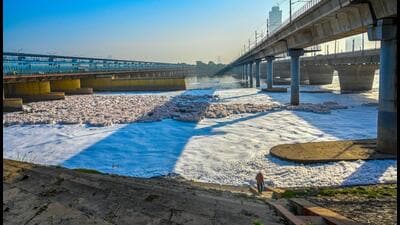 With most of its clean water diverted upstream, the river loses its natural flow by the time it reaches the city. Without environmental flows, no amount of wastewater treatment can bring the Yamuna back to life. (Sunil Ghosh/HT Photo) With most of its clean water diverted upstream, the river loses its natural flow by the time it reaches the city. Without environmental flows, no amount of wastewater treatment can bring the Yamuna back to life. (Sunil Ghosh/HT Photo)