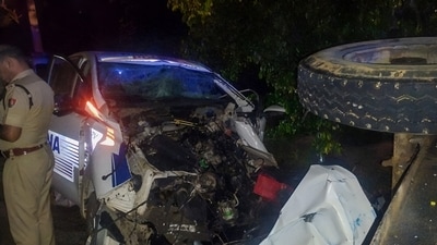 The patrol team was responding to a report of a brawl when the water tanker allegedly came loose and overturned after being hit by the ERV. (HT) The patrol team was responding to a report of a brawl when the water tanker allegedly came loose and overturned after being hit by the ERV. (HT)