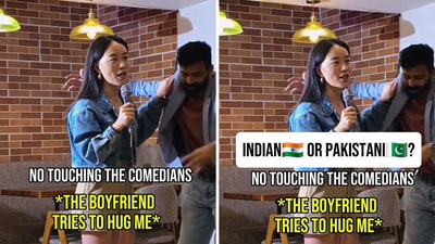 The Pakistani man was filmed trying to hug comedian Kate Hu without her consent. The Pakistani man was filmed trying to hug comedian Kate Hu without her consent.