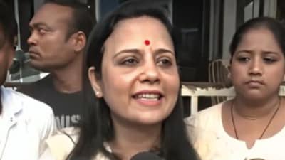 Mahua Moitra pointed to what she described as Madan Mitra's abrupt reversal, in Kolkata on Wednesday. (ANI Video Grab) Mahua Moitra pointed to what she described as Madan Mitra's abrupt reversal, in Kolkata on Wednesday. (ANI Video Grab)