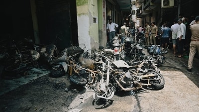 The fire broke out in Noida's Mamora village in Sector 66. (Sunil Ghosh//HT Photo)