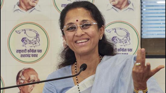 NCP (SP) MP Supriya Sule addresses the media at YB Chavan Centre in Mumbai. (PTI)