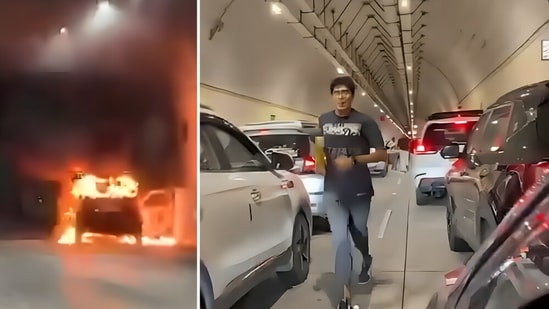 Several videos on X showed the chaos after a car caught fire inside a tunnel in Mumbai on Wednesday afternoon.