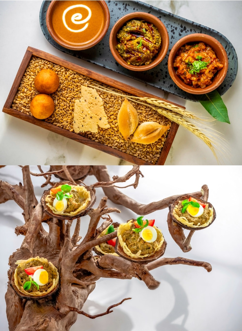 From a bread basket resting on a bed of raw grains to a dish served in a literal miniature tree — Janot doesn't just plate food, they create edible landscapes. (Pics: Janot) From a bread basket resting on a bed of raw grains to a dish served in a literal miniature tree — Janot doesn't just plate food, they create edible landscapes. (Pics: Janot)