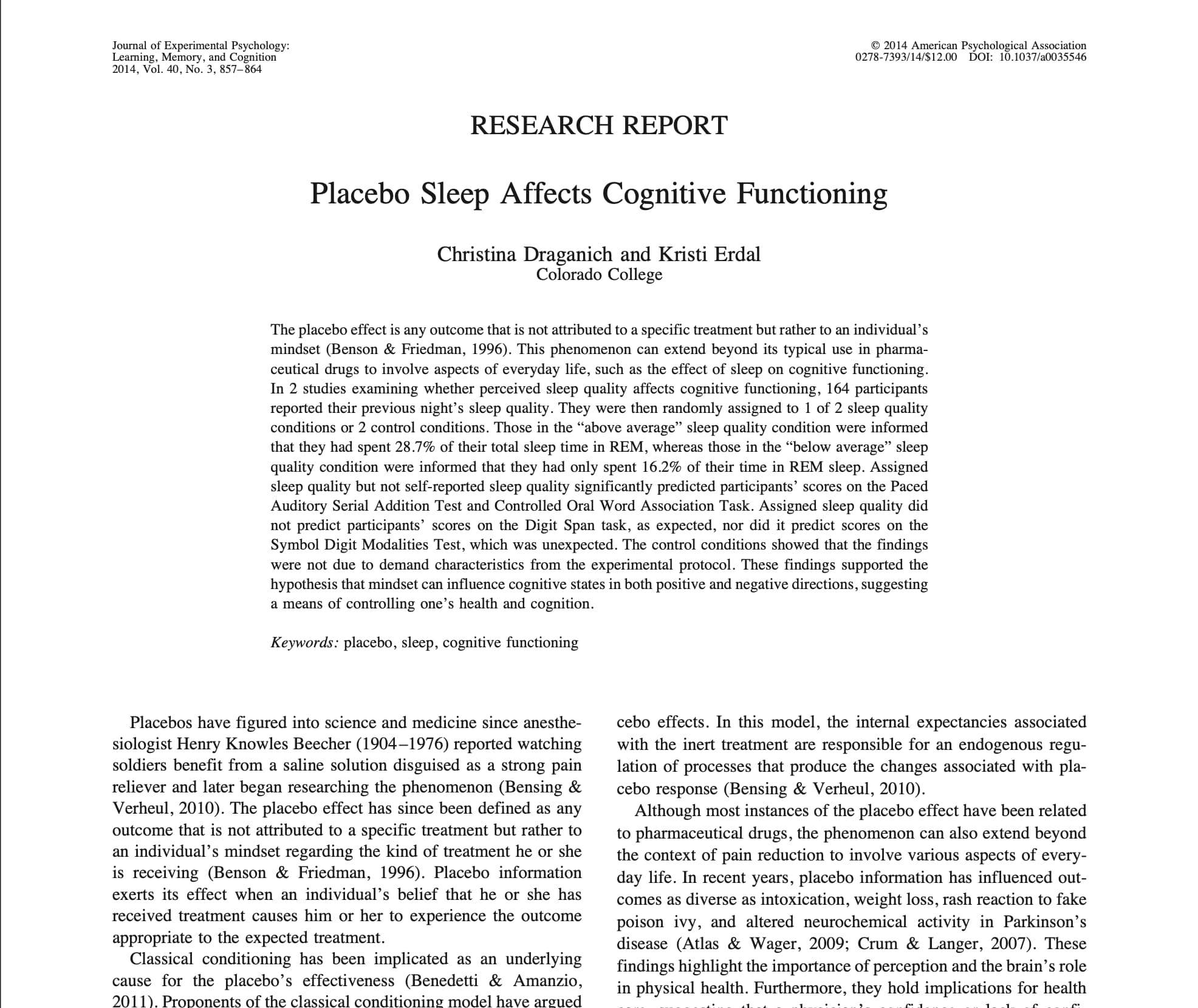 Placebo Sleep study Placebo Sleep study
