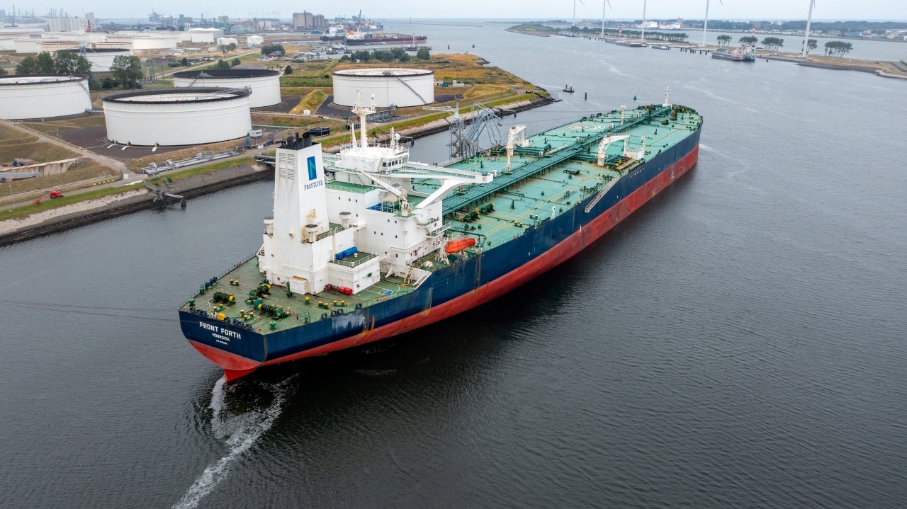 In a 2024 photo, one of the tankers struck this week by Iranian missiles while navigating the Strait of Hormuz. In a 2024 photo, one of the tankers struck this week by Iranian missiles while navigating the Strait of Hormuz.