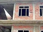A view of the under-construction house linked to Lavkush Mishra, one of the arrested accused in the Ram temple donation case, in Ayodhya. (ANI VIDEO GRAB)