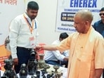 Chief minister Yogi Adityanath at an exhibition on the occasion of World Youth Skills Day-2026 in Lucknow on Thursday. (ANI PHOTO)