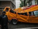 Mumbai, India. June 30, 2026 - Vihan Srivastav, an 11-year-old student, died, and four other children were injured when a large tree collapsed onto their school bus on Road No 11 in Chembur, Mumbai, India. June 30, 2026. (Photo by Raju Shinde/HT Photo) (Raju Shinde)