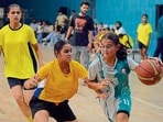 Players in action during the tournament at Guru Nanak Stadium in Ludhiana on Wednesday. (Manish/HT)