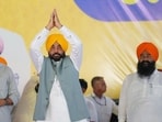 Punjab chief minister Bhagwant Mann arrives for a public meeting at Khichchian village in Mukerian, Hoshiarpur, on Wednesday. (@AAPPunjab X)