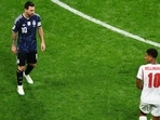 Lionel Messi reacts after England's Anthony Gordon scored their first goal as Jude Bellingham looks on REUTERS/Carlos Barria