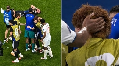 Jude Bellingham was caught on camera, slapping Valentin Barco (image enhanced by ai). (X) Jude Bellingham was caught on camera, slapping Valentin Barco (image enhanced by ai). (X)