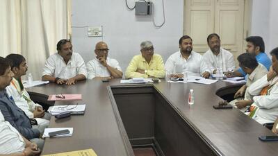 Congress state in-charge Rajendra Pal Gautam, state chief Ajay Rai and others during a meeting on Thursday. (Sourced)