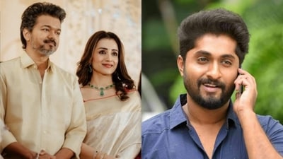 Dhyan Sreenivasan did not hold back while cracking jokes on Vijay and Trisha Krishnan. Dhyan Sreenivasan did not hold back while cracking jokes on Vijay and Trisha Krishnan.