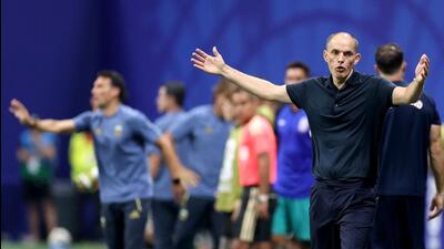 England manager Thomas Tuchel reacts during the semi-final against Argentina at Atlanta Stadium. (AFP)
