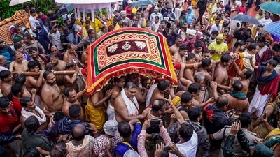 In this image posted on July 16,, Priests and servitors take out a procession as the annual Jagannath Rath Yatra commences, at Jagannath Dham in Puri, Odisha. (@JagannathaDhaam/X) In this image posted on July 16,, Priests and servitors take out a procession as the annual Jagannath Rath Yatra commences, at Jagannath Dham in Puri, Odisha. (@JagannathaDhaam/X)