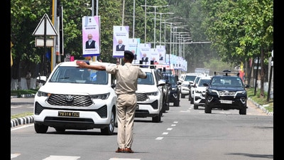 Rehearsal of PM Narinder Modi visit at PEC Sector 14 in Chandigarh on Thursday. (Keshav Singh/HT) Rehearsal of PM Narinder Modi visit at PEC Sector 14 in Chandigarh on Thursday. (Keshav Singh/HT)
