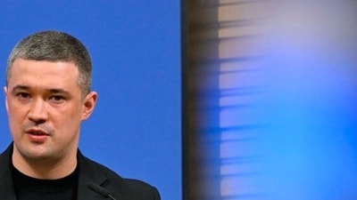 Mykhailo Fedorov at NATO headquarters in Brussels in June. Mykhailo Fedorov at NATO headquarters in Brussels in June.