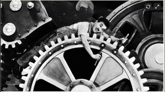 A scene from Charlie Chaplin’s Modern Times (1936), which deals with dehumanisation in an industrial world. Almost a century later, the pressure to be ever productive hasn’t eased. (Film still)