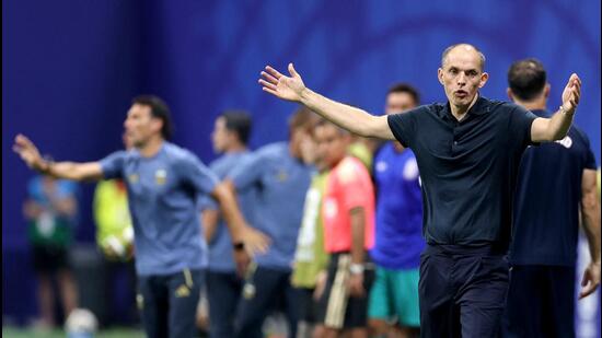England manager Thomas Tuchel reacts during the semi-final against Argentina at Atlanta Stadium. (AFP)
