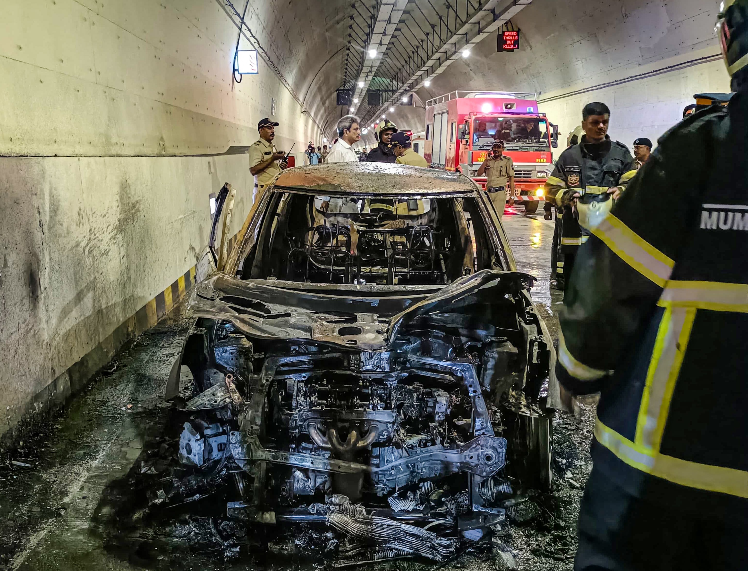 A moving car caught fire inside the Mumbai Coastal Road tunnel on the Haji Ali-Worli carriageway on Wednesday afternoon, causing significant disruption to traffic. Mumbai, (HT )