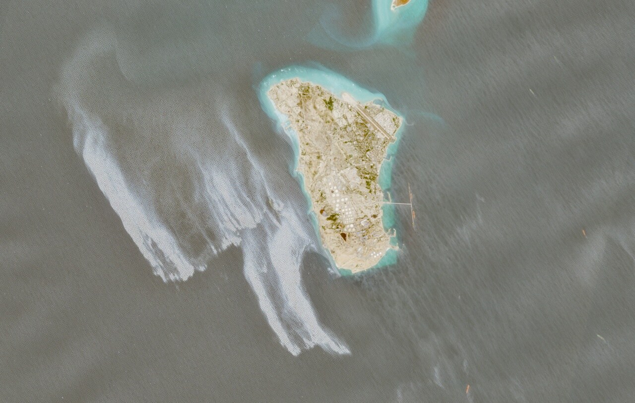 A satellite image of Iran's Kharg Island in May. A satellite image of Iran's Kharg Island in May.