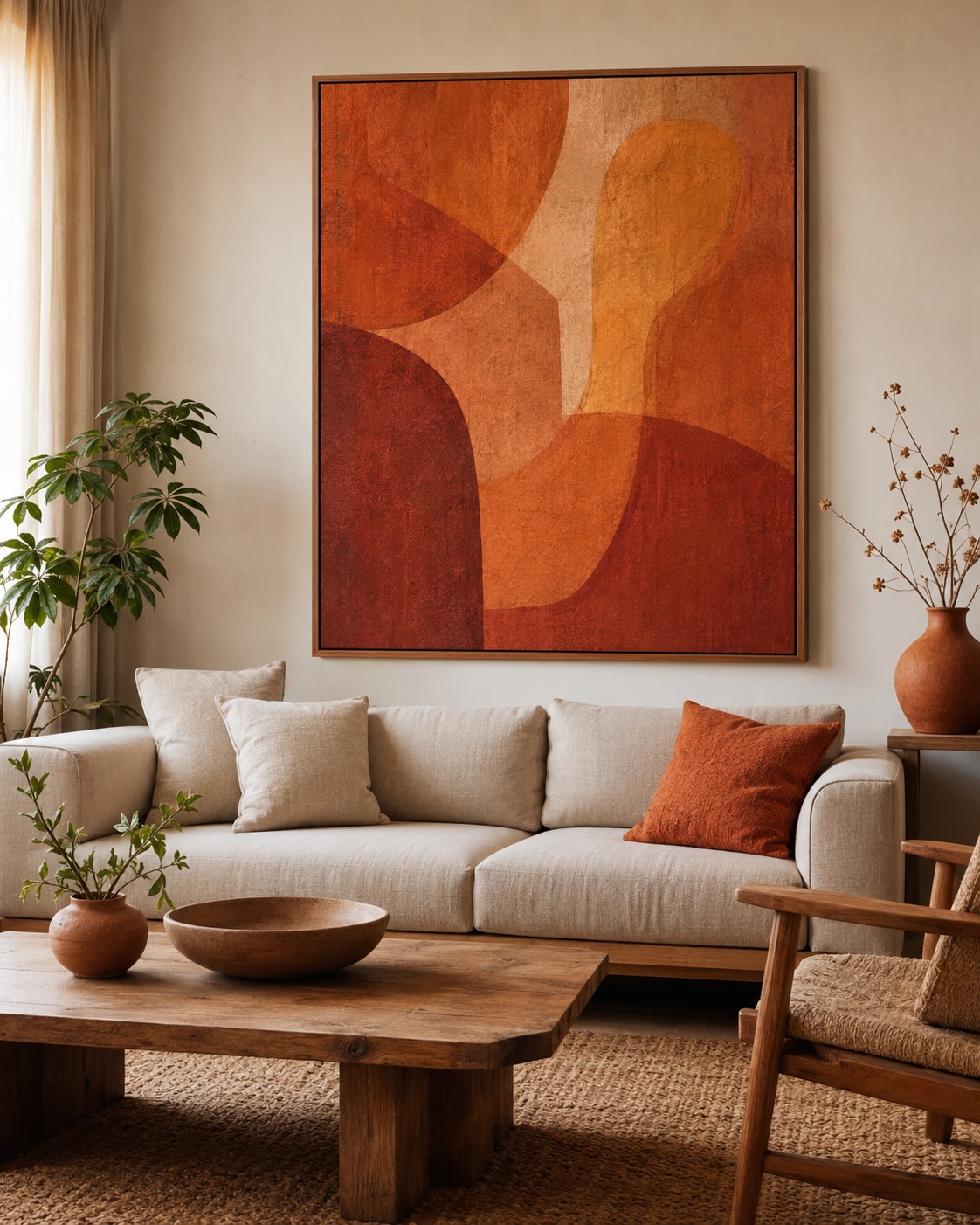 The warm artwork acts as a visual anchor in the space. (Picture credit: AI generated) The warm artwork acts as a visual anchor in the space. (Picture credit: AI generated)