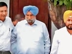 (From right) Former CM Charanjit Singh Channi, ex-deputy CM Sukhjinder Singh Randhawa and Congress general secretary Randeep Singh Surjewala after meeting AICC general secretary (organisation) KC Venugopal in New Delhi on Thursday. (HT)