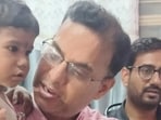 A medical team was rushed to the scene and oxygen was continuously supplied to the child in the borewell through a pipe. (HT photo)