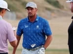 Bryson DeChambeau looks dejected on the practice range and being docked two shots in the second round of The Open.