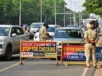 Chandigarh police naka at dividing road Sector 16-17 in Chandigarh on Tuesday, July 14, 2026. (HT PHOTO)