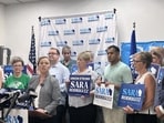 Sara Rodriguez, who was Democratic candidate for Wisconsin governor, speaks to supporters, Monday, July 13, 2026, in Madison, Wis. (AP Photo/Scott Bauer)