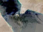A satellite image shows Bab al Mandab Strait, a key shipping waterway and the gateway to the Red Sea, as Iran threatens using Yemen's Houthi allies to shut this gateway too.  