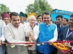 Nagpur, Jul 12 (ANI): Union Minister Nitin Gadkari with Maharashtra Chief Minister Devendra Fadnavis, inaugurates 4 Road Over Bridges (ROBs), 4 Underpasses (Subway) and 1 Road Under Bridge (RUB) jointly developed by Maharashtra Rail Infrastructure Development Corporation (MahaRail) across the state, in Nagpur on Sunday. (@CMOMaharashtra X/ANI Photo) (@CMOMaharashtra X)