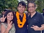 NEET PG 2026 topper Aryan Gupta with his parents in Ludhiana 