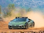 The Lamborghini Sterrato is the perfect ride for the dirt track at the Nanoli Stud Farm.