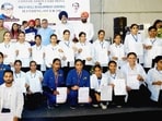 The ceremony was presided over by union minister of state (independent charge) for skill development and entrepreneurship Jayant Chaudhary. (HT Photo)