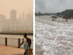 (Left) People walk and bike in Brooklyn Bridge Park as wildfire smoke from Canada causes hazy conditions in New York; Flooding as heavy rains and severe weather hit Kerrville, Texas,
