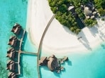 An aerial view of the Sun Siyam Iru Fushi resort.