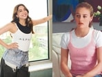 Actor Sharvari Wagh wearing the double top trend; Alicia Silverstone from Clueless in the 90s wearing a similar fit. 