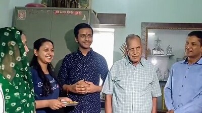 Upalakshya Goyal and his family members celebrate after securing All India Rank 3 (AIR 3) in NEET-UG 2026, scoring 711 out of 720, in Jaipur on Friday. (ANI Video Grab)
