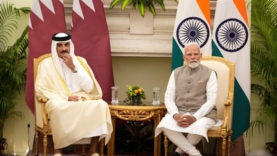 Emir of Qatar Sheikh Tamim bin Hamad Al Thani and Prime Minister Narendra Modi. Modi conveyed his condolences on the death of the Father Prince. (AP)